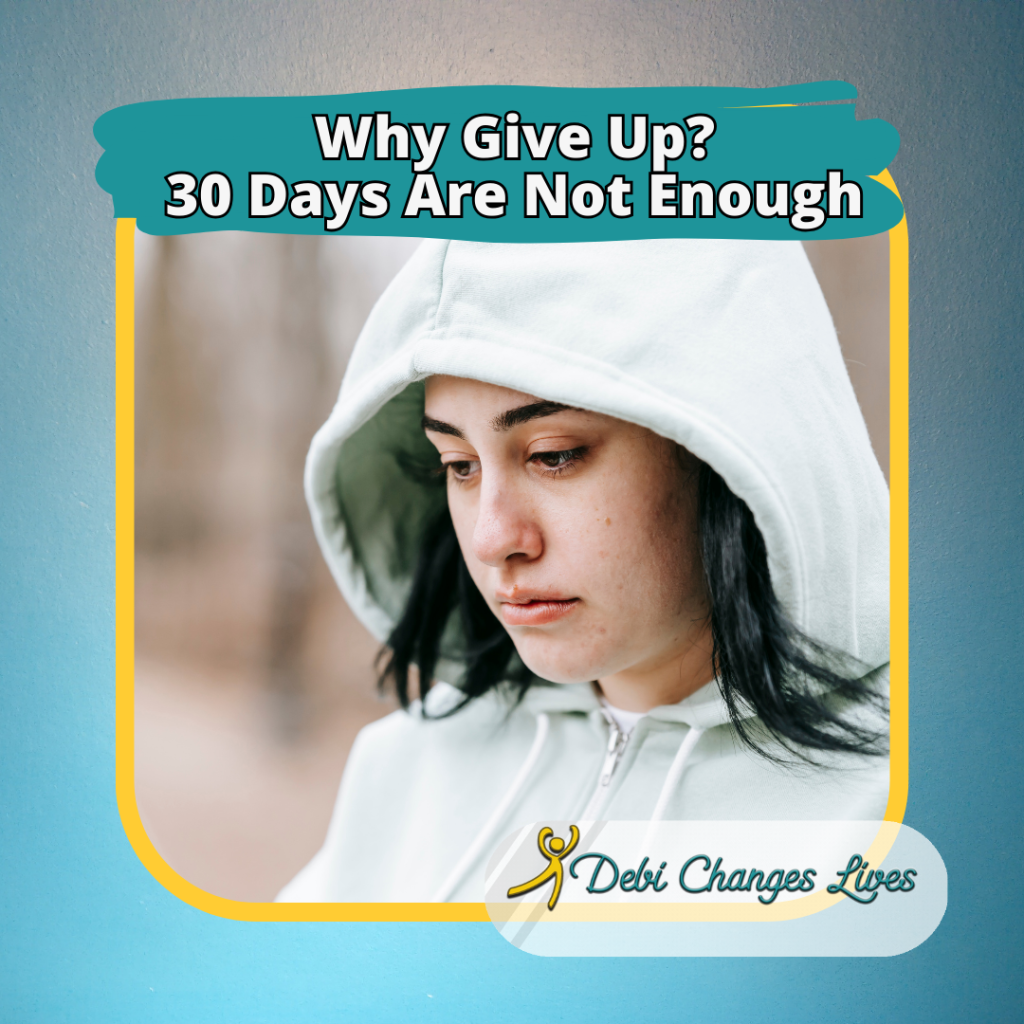 Women giving up on her resolutions, Why give up? ... 30 days are not enough.
